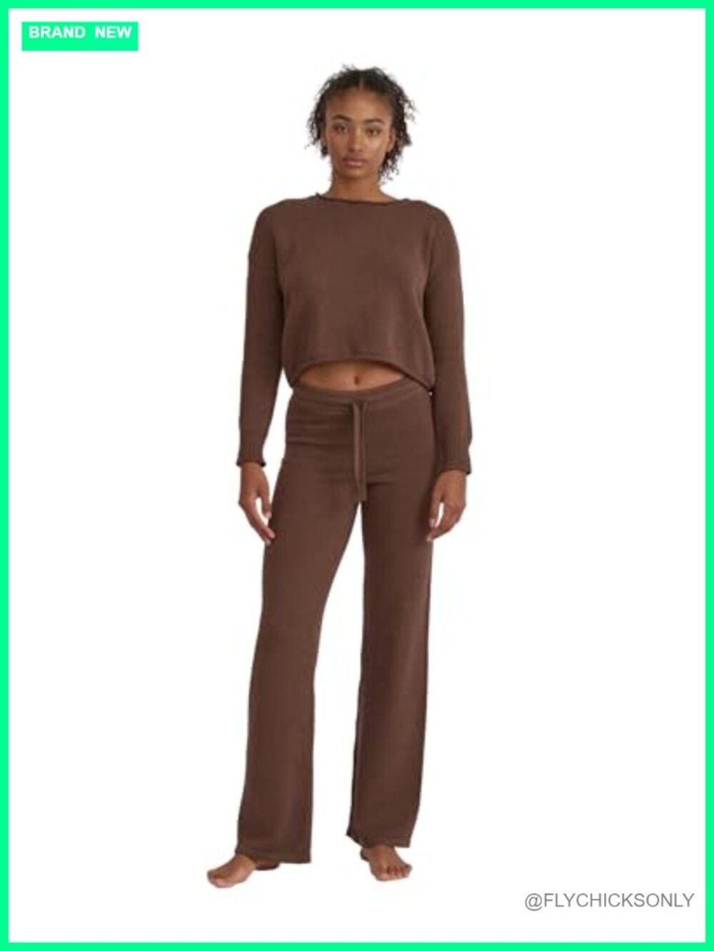 Wide Leg Organic Cotton Knit High Waisted Pull On Casual Pants